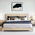thumbnail image 1 of Einfach King Size Beige Fabric Upholstered Bed Frame with Adjustable Headboard, No Box Spring Needed, Low, 1 of 6