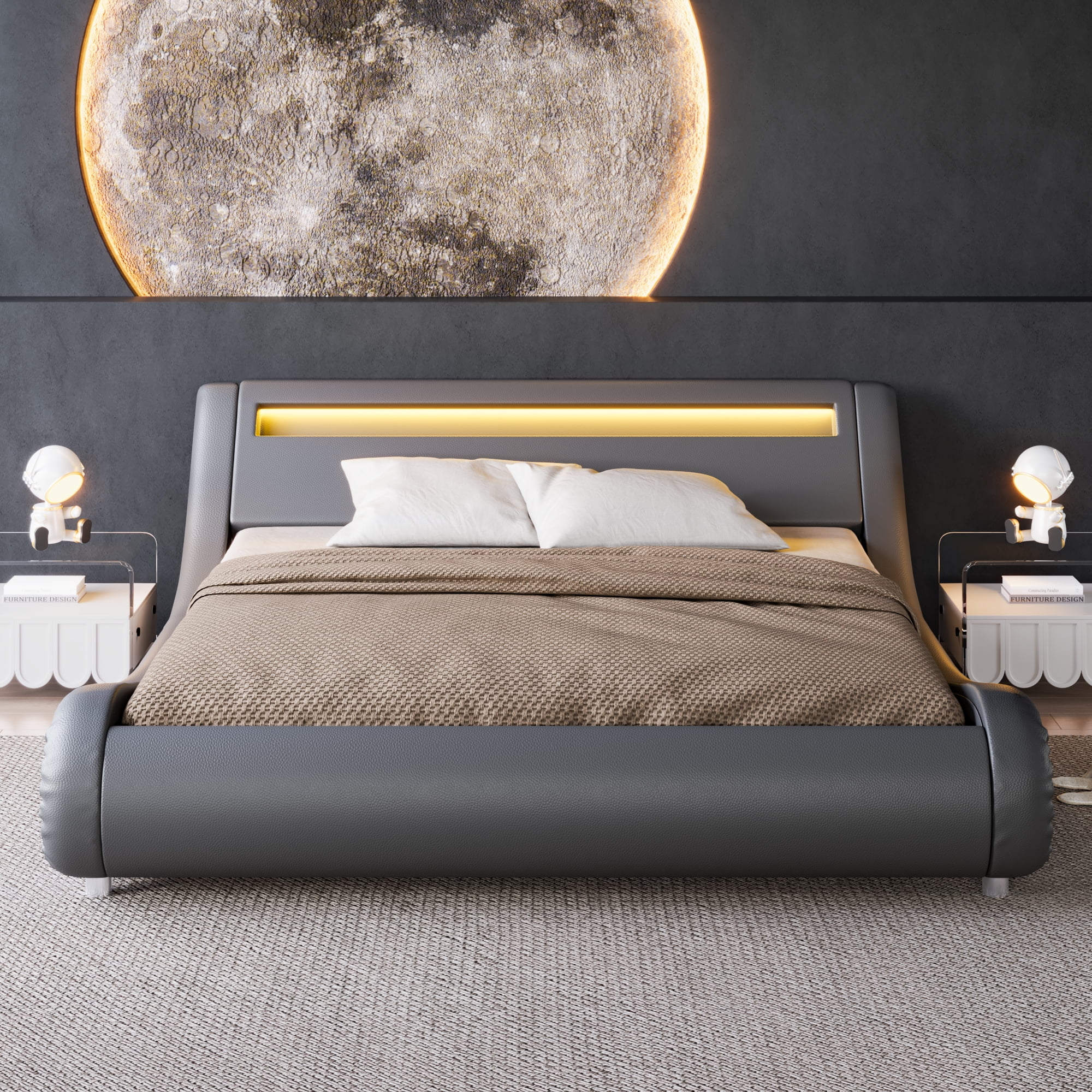 Grey leather sleigh bed discount