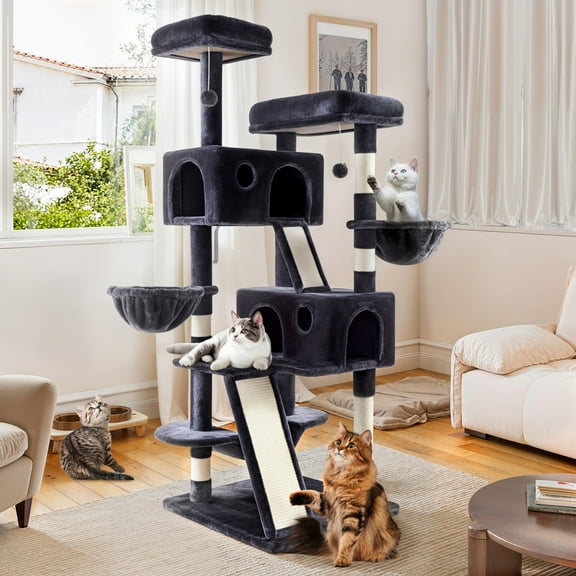 Einfach 65.7" Large Cat Tree and Tower for Cats, Condo House with Hammock, 2 Scratching Boards & 5 Scratching Posts, Dark Blue