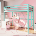 thumbnail image 1 of Einfach Metal Twin Size Loft Bed with Full-Length Guardrail & Removable Ladder, Apple Green, 1 of 10