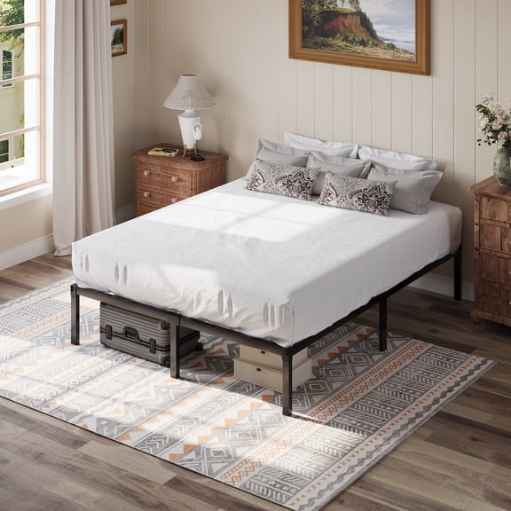 Einfach Queen Bed Frame, 12'' Metal Platform Bed with Ample Under-Bed Storage Space, Heavy Duty, No Box Spring Needed, Black