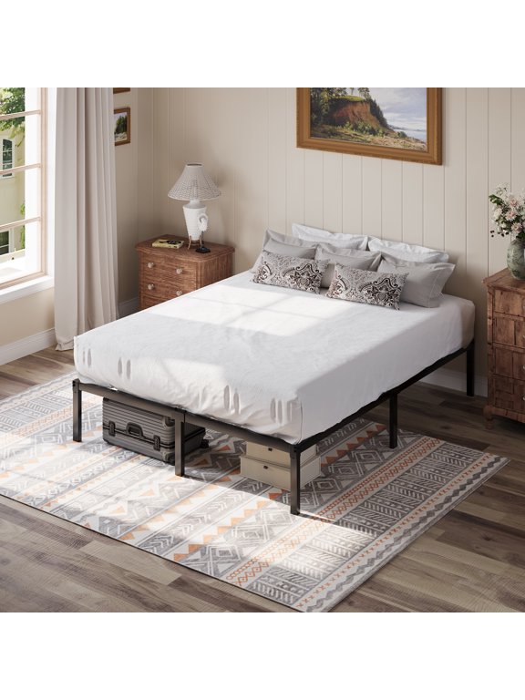 Queen Bed Frame, 12'' Metal Platform Bed with Ample Under-Bed Storage Space, Heavy Duty, No Box Spring Needed, Black
