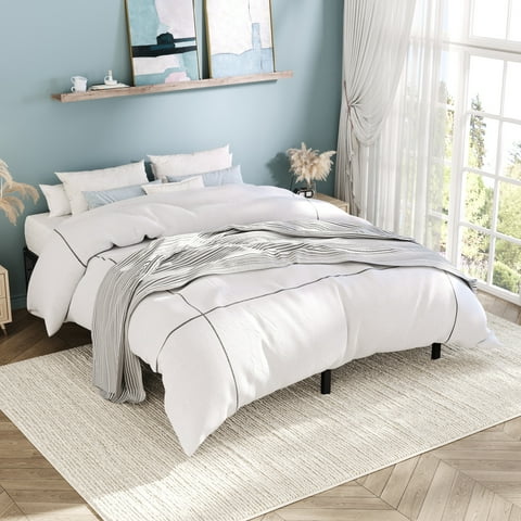 Einfach Queen Bed Frame, Heavy Duty Metal Platform Bed with Ample Under-bed Storage Space, No Box Spring Needed, Black