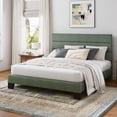 thumbnail image 1 of Einfach Queen Bed Frame, Platform Bed Frame with Panel Upholstered Chenile Fabric Headboard, Green, 1 of 7