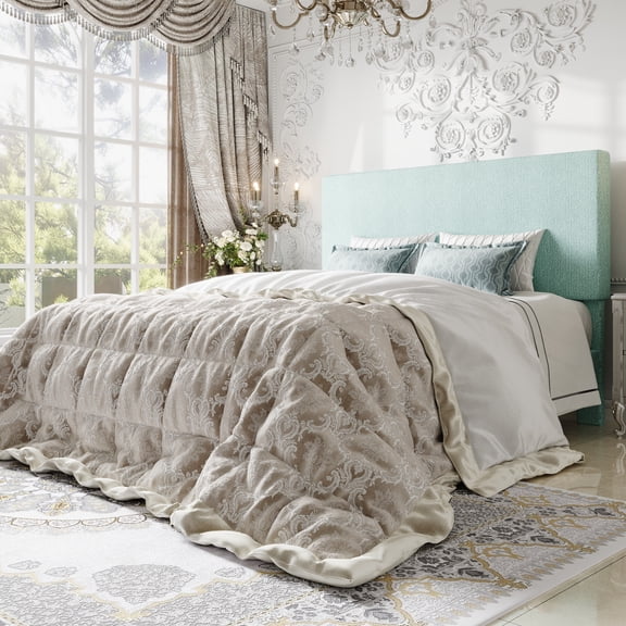 Einfach Queen Bed Frame, Platform Bed with Upholstered Adjustable Headboard, Ice Blue, Nubby Fabric