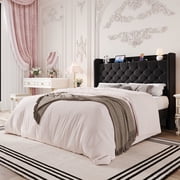 Einfach Queen Bed Frame, Upholstered Platform Bed with Storage Wingback Headboard and Fast Charging Hub, No Box Spring Required, Black