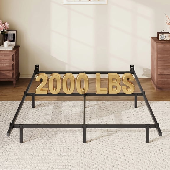 Einfach Queen Bed Frame with Pre-Drilled Headboard Holes and Reinforced Side Rails, Heavy Duty, 2000 LBS Capacity, Black