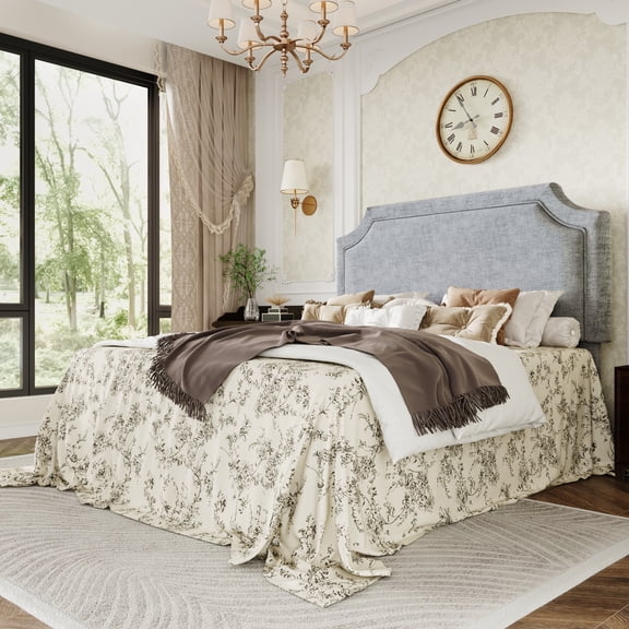 Einfach Queen Bed Frame with Streamlined Adjustable Headboard, No Box Spring Required, Gray