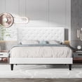 thumbnail image 1 of Einfach Queen Faux Leather Platform Bed Frame with Diamond Button-tufted Headboard, White, 1 of 10