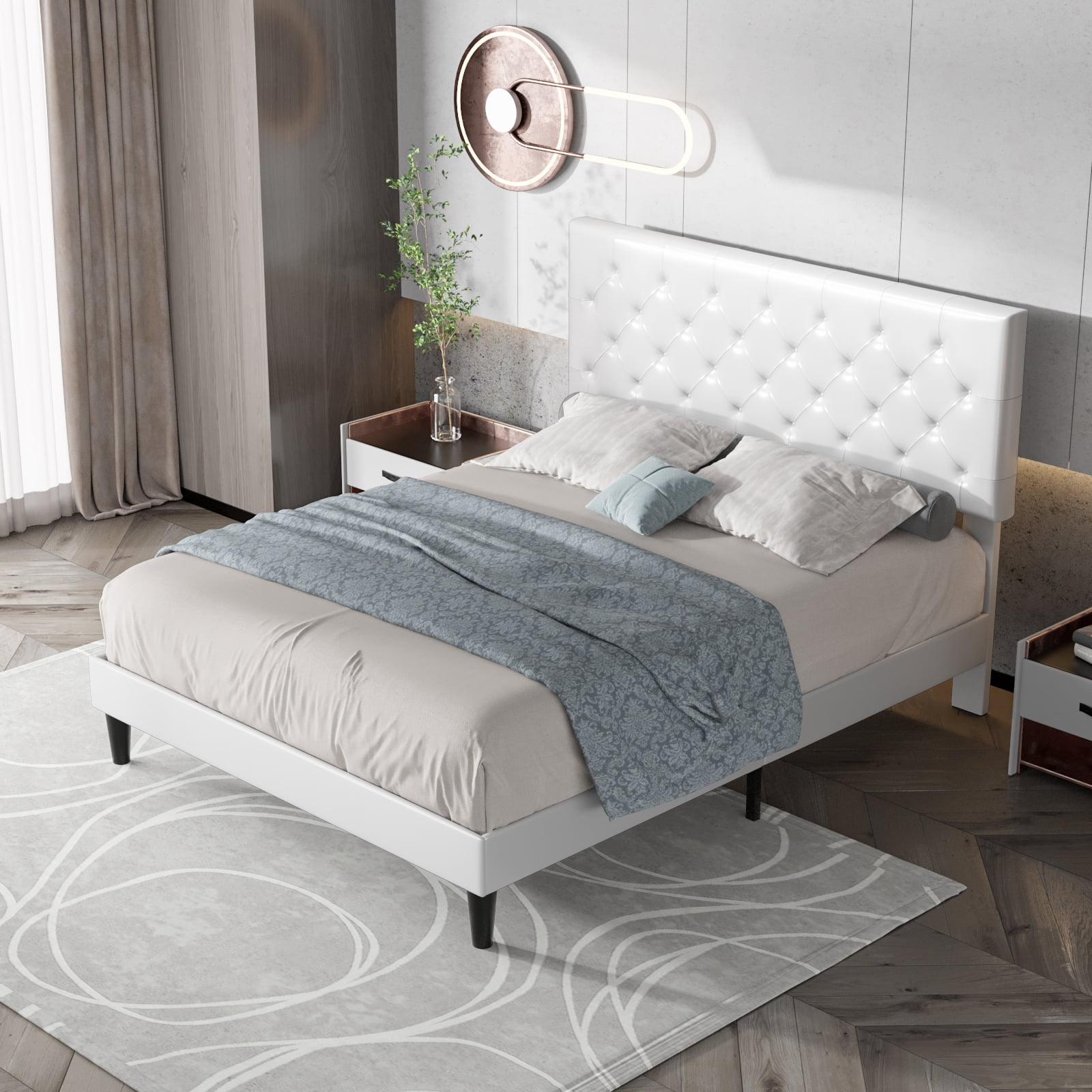 White leather bed with diamond buttons outlet