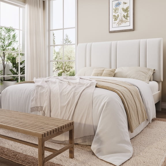 Einfach Queen Size Bed Frame with Adjustable Upholstered Headboard, Velvet Fabric, Noise-Free, No Box Spring Needed, Easy Assembly, White