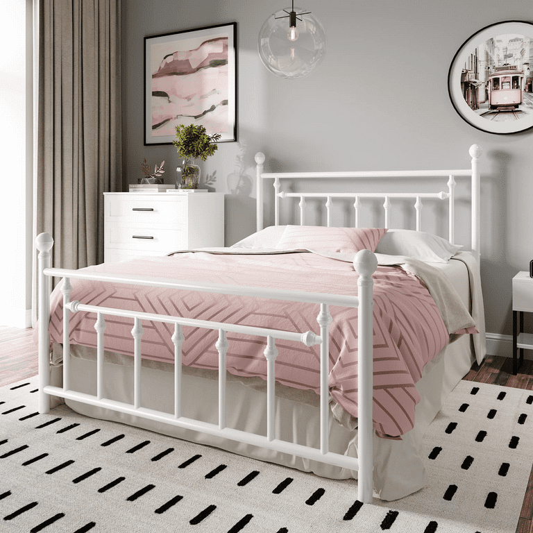 White iron bed frame queen discount