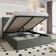 Einfach Queen Size Lift up Platform Storage Bed Frame with Fabric Upholstered Wingback Panel Headboard, Dark Gray