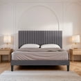 thumbnail image 1 of Einfach Queen Size Platform Bed Frame with Upholstered Adjustable Velvet Vertical Tufted Headboard, Grey, 1 of 7