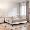 thumbnail image 1 of Einfach Queen Size Platform Bed Frame with Upholstered Adjustable Velvet Vertical Tufted Headboard, White, 1 of 8