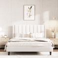 thumbnail image 1 of Einfach Queen Size Platform Bed Frame with Upholstered Velvet Vertical Headboard, White, 1 of 6