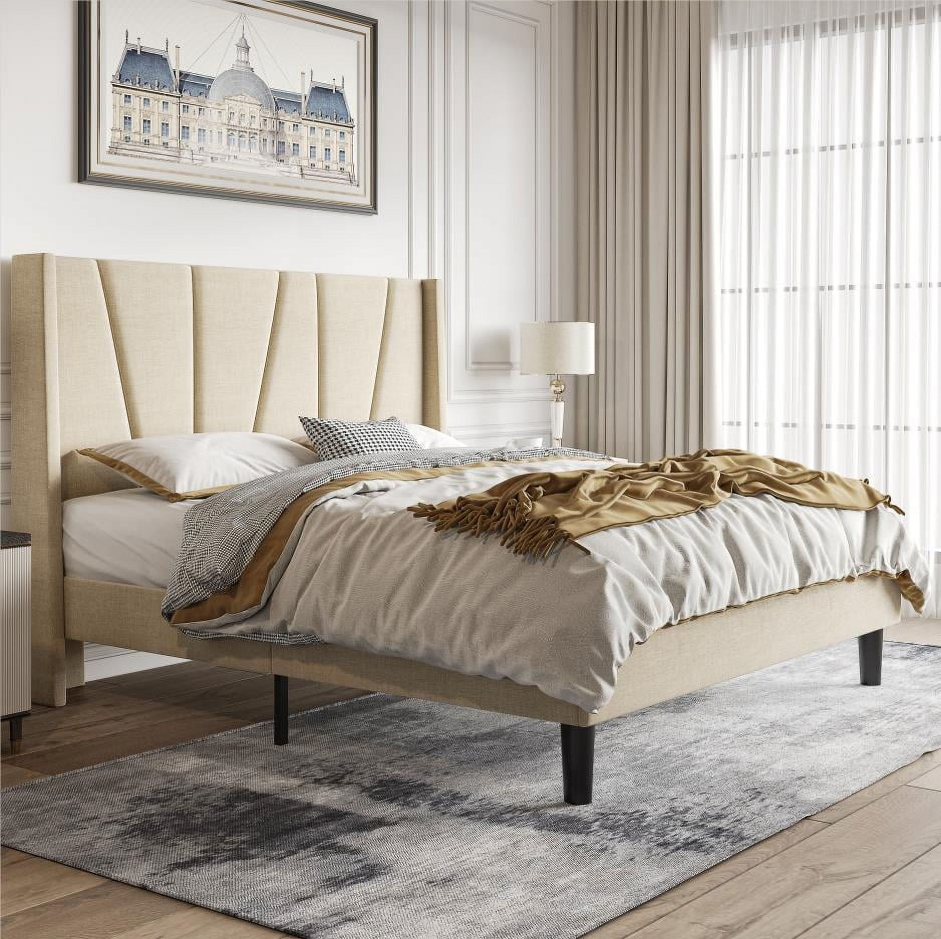 Beige wingback bed clearance