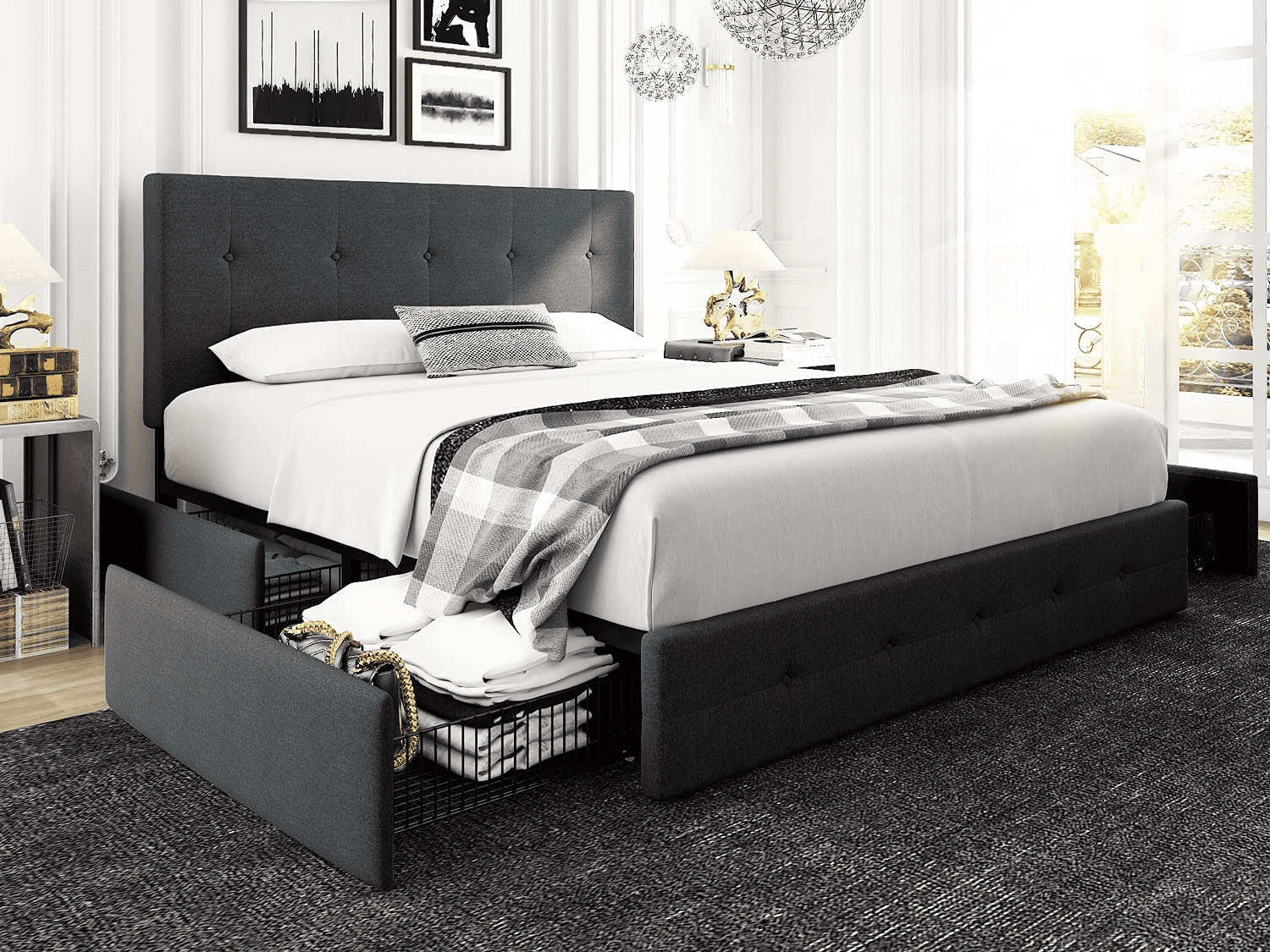 Einfach Queen Size Storage Bed Frame with Big Egypt Ubuy - Main Image