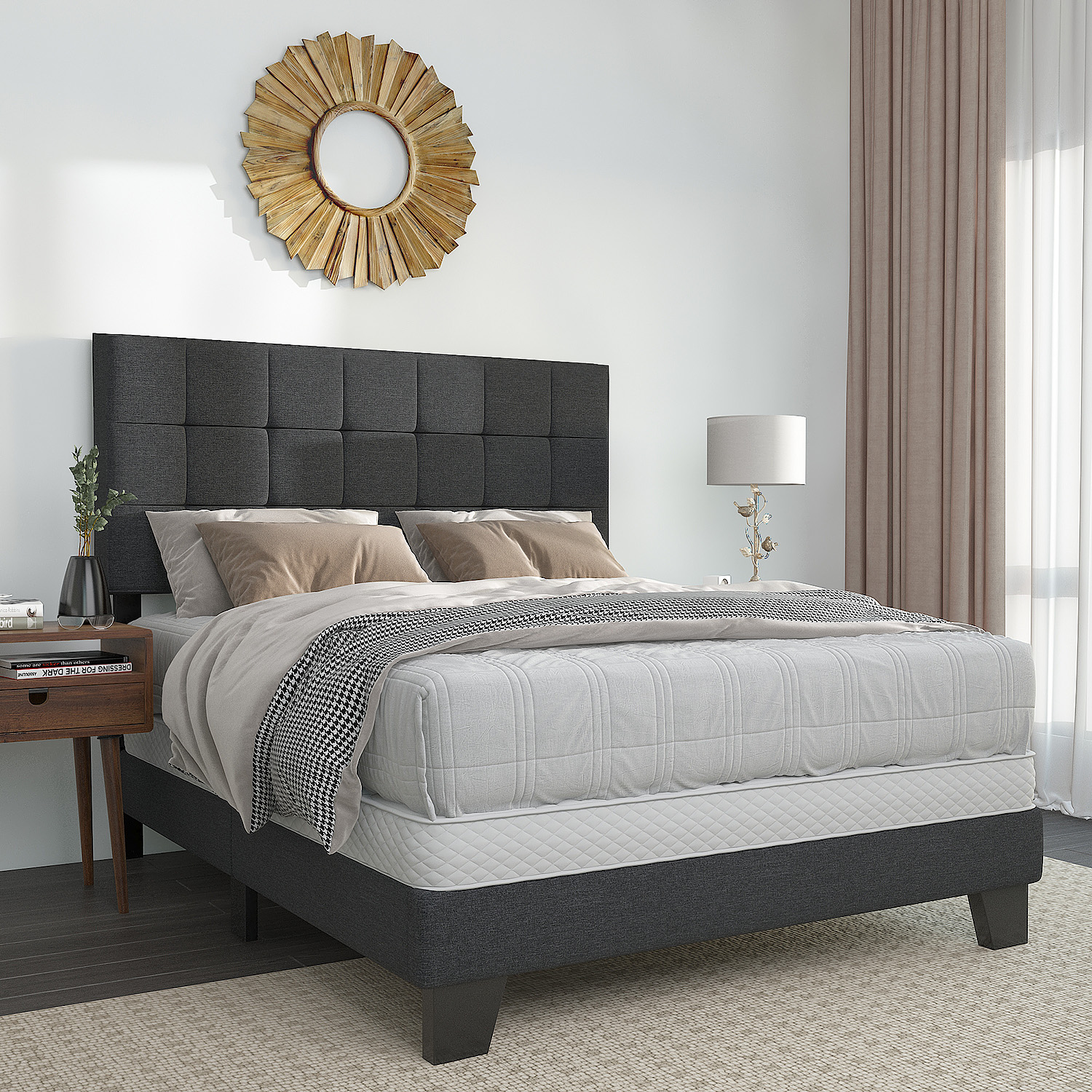 Baxton Studio Lisette Modern and Contemporary Charcoal Grey Fabric Upholstered Queen Size Bed