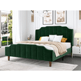 Einfach Queen Size Upholstered Platform Bed with Curved Velvet Wingback