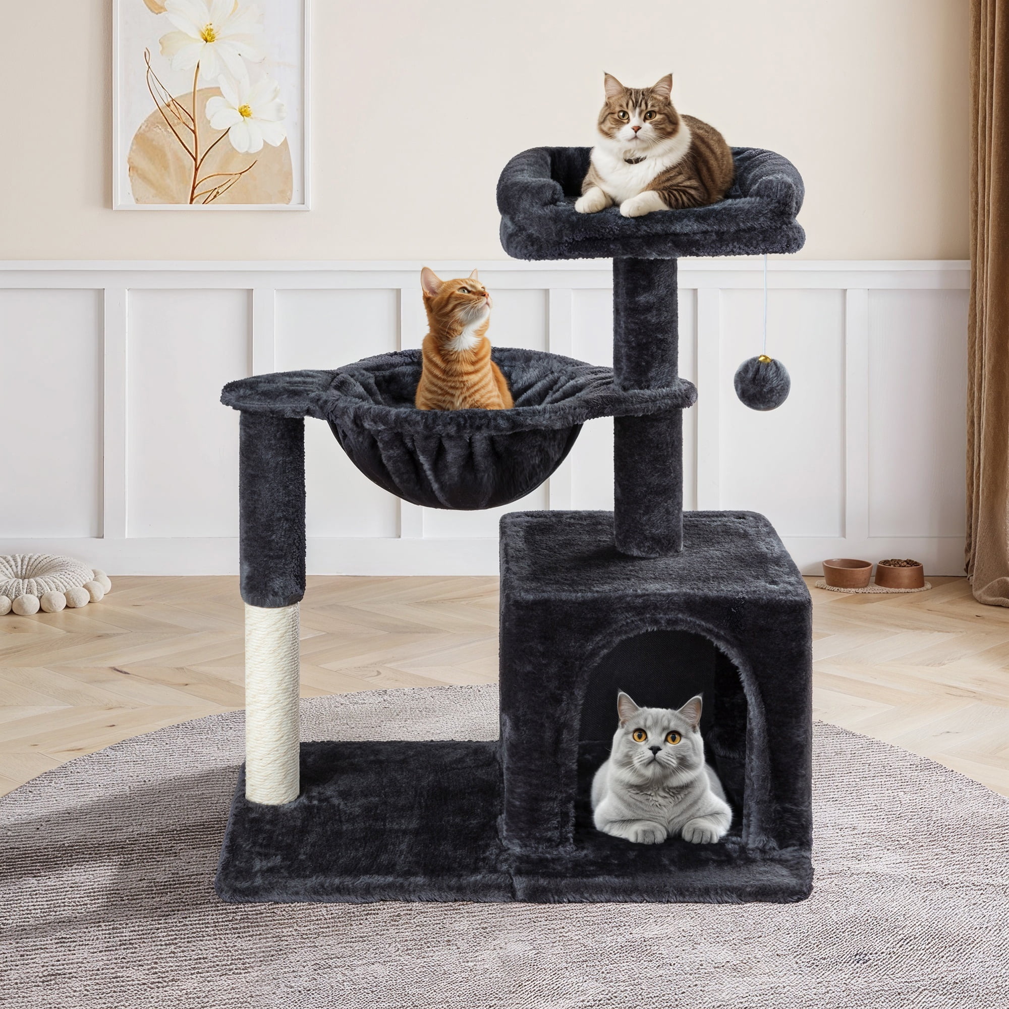 Einfach Small Cat Tree 29.5" Tower Condo with Sisal Scratcing Post Hammock Top Perch for Indoor Cats, Blue