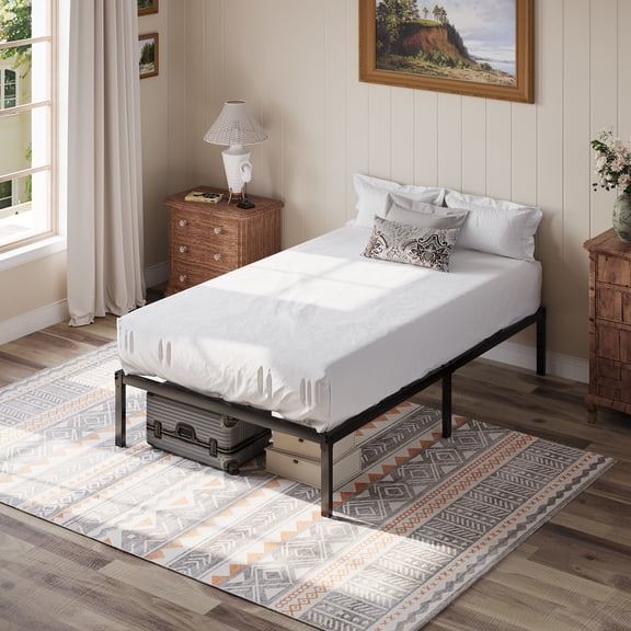 Einfach Twin Bed Frame, 12'' Metal Platform Bed with Ample Under-Bed Storage Space, Heavy Duty, No Box Spring Needed, Black