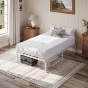 Einfach Twin Bed Frame, 12'' Metal Platform Bed with Ample Under-Bed Storage Space, Heavy Duty, No Box Spring Needed, White