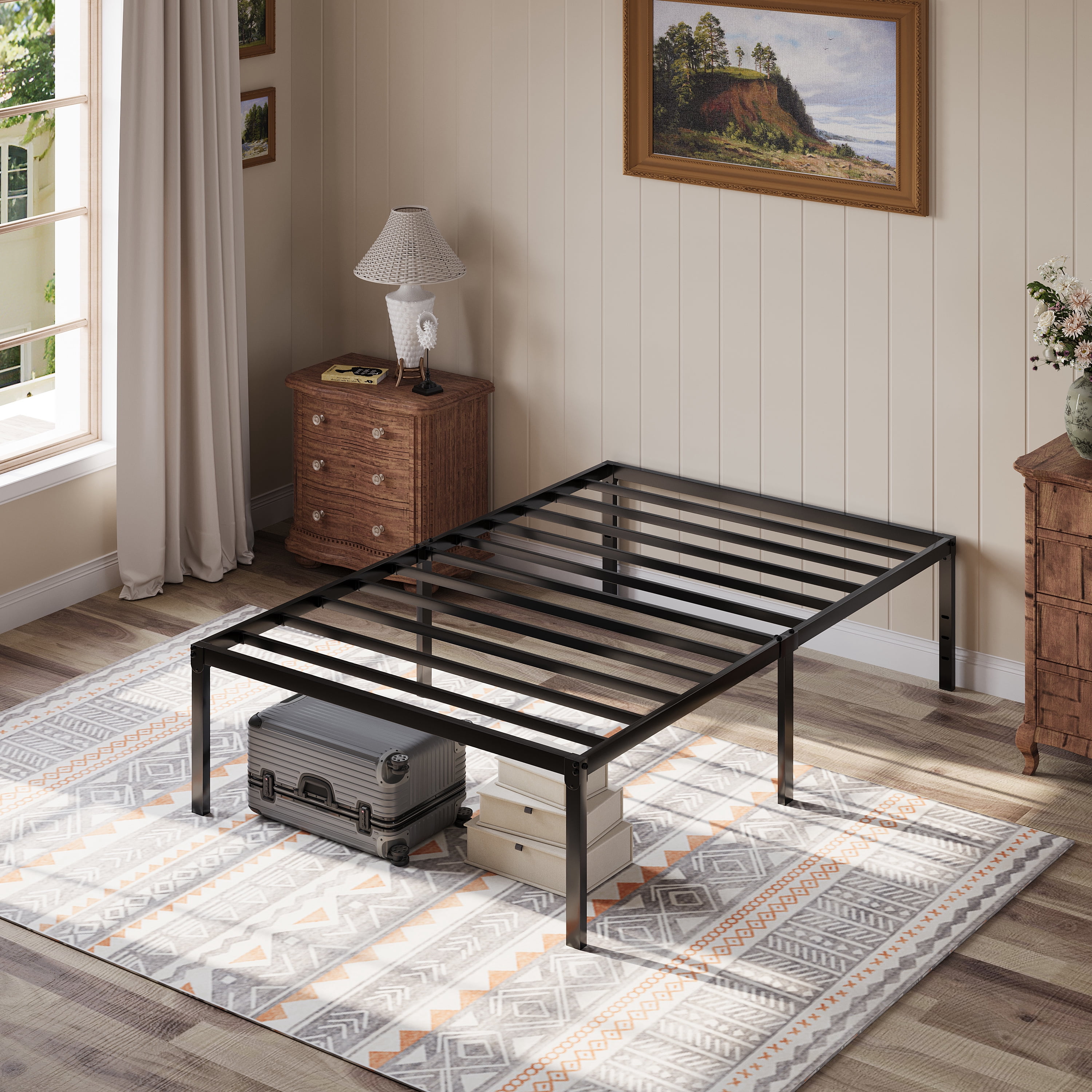 Einfach Twin Bed Frame, 18'' Metal Platform Bed with 16.6'' Under-Bed Storage Space, Heavy Duty, No Box Spring Needed, Black