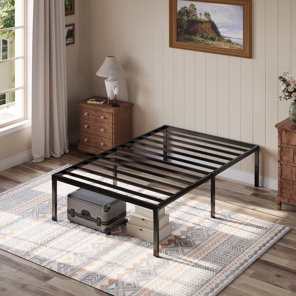 Einfach Twin Bed Frame, 18'' Metal Platform Bed with 16.6'' Under-Bed Storage Space, Heavy Duty, No Box Spring Needed, Black