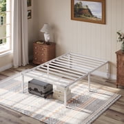 Einfach Twin Bed Frame, 18 Metal Platform Bed with 16.6 Under-Bed Storage Space, Heavy Duty, No Box Spring Needed, White