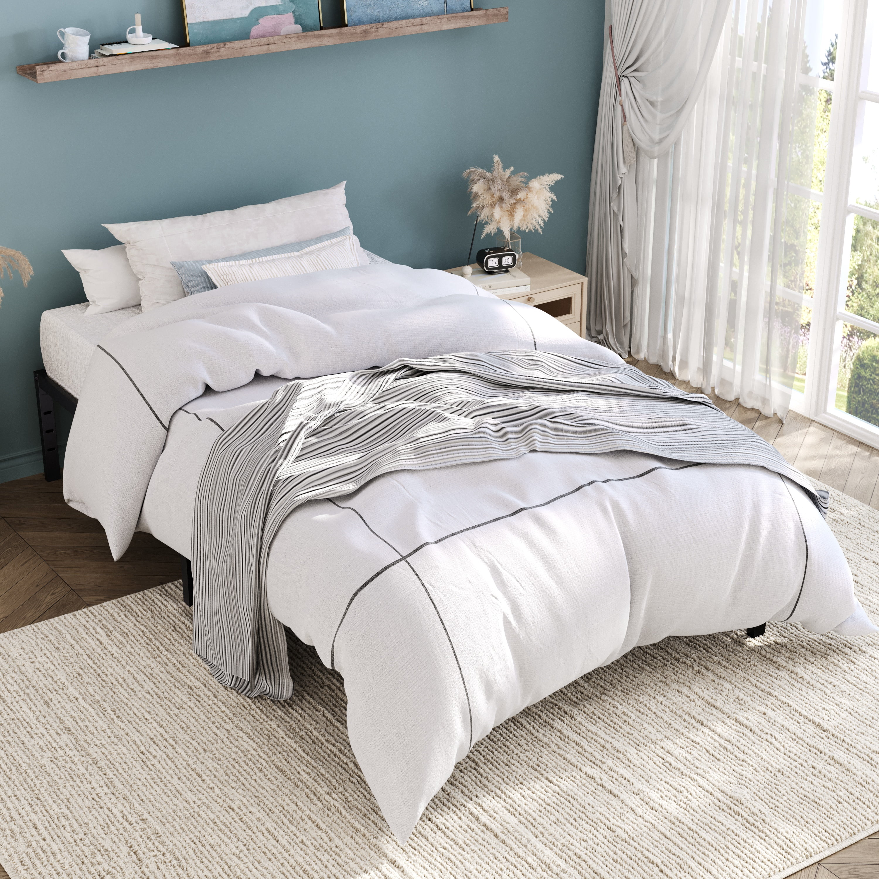 Einfach Twin Bed Frame, Heavy Duty Metal Platform Bed with Ample Under-bed Storage Space, No Box Spring Needed, Black