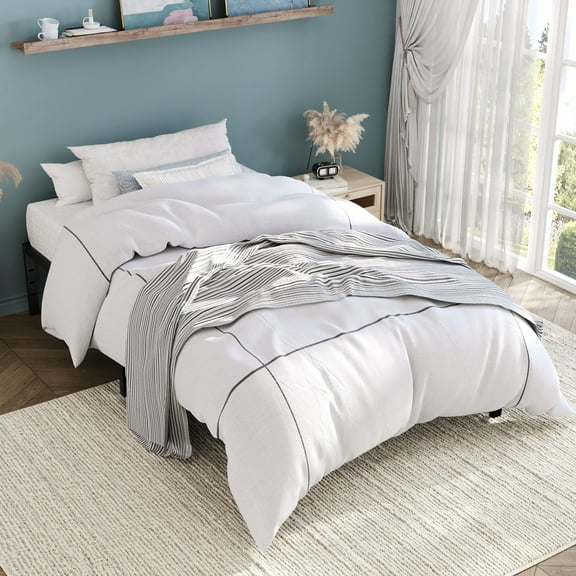 Einfach Twin Bed Frame, Heavy Duty Metal Platform Bed with Ample Under-bed Storage Space, No Box Spring Needed, Black