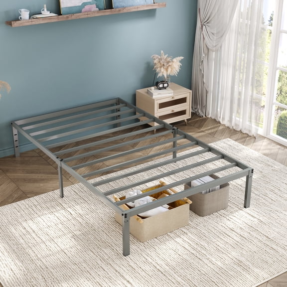 Einfach Twin Bed Frame, Heavy Duty Metal Platform Bed with Ample Under-bed Storage Space, No Box Spring Needed, Gray