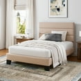 thumbnail image 1 of Einfach Twin Bed Frame, Platform Bed Frame with Panel Upholstered Fabric Headboard, Beige, 1 of 7