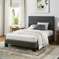 thumbnail image 1 of Einfach Twin Bed Frame, Platform Bed Frame with Panel Upholstered Fabric Headboard, Dark Grey, 1 of 7