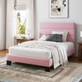 thumbnail image 1 of Einfach Twin Bed Frame, Platform Bed Frame with Panel Upholstered Velvet Headboard, Pink, 1 of 7