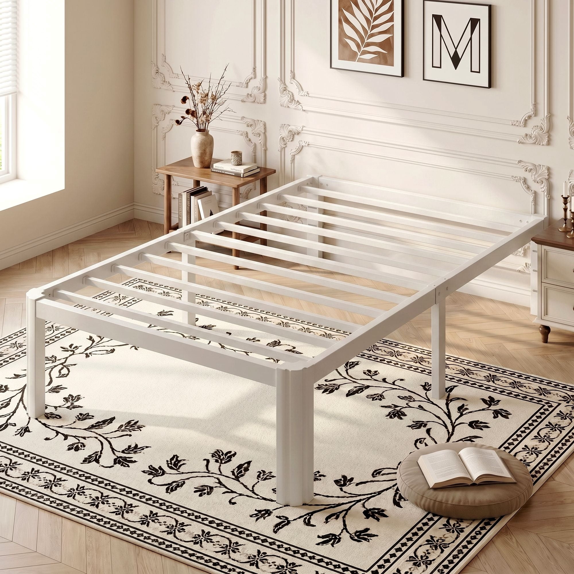 Einfach Twin Bed Frame, Platform Metal Bed with Ample Under-Bed Storage Space, Upgraded Curved Bed Feet, 3500 LBS Capacity, White