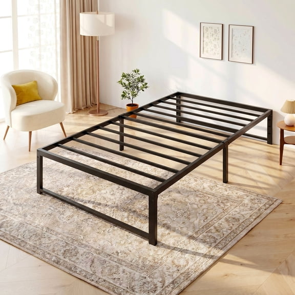 Einfach Twin Bed Frame, Upgraded 14" Metal Bed with Ample Under-Bed Storage Space, Reinforced Frame Structure, 3500 LBS Capacity, Black