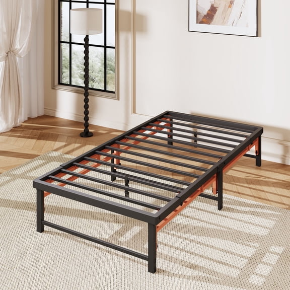 Einfach Twin High Quad-Fold Platform Bed Frame, No Box Spring Needed, Black