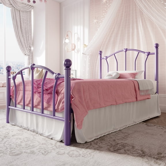 Einfach Twin Bed Frame, Metal Platform Bed with Heart-Shaped Headboard and Footboard, 12.6'' Under-Bed Storage Space, No Box Spring Needed, Purple