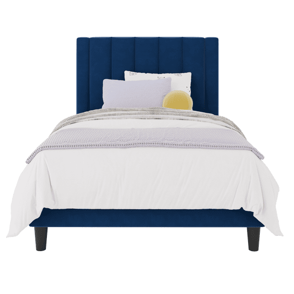 Einfach Twin Size Platform Bed Frame with Upholstered Velvet Headboard, No Box Spring Needed, Blue