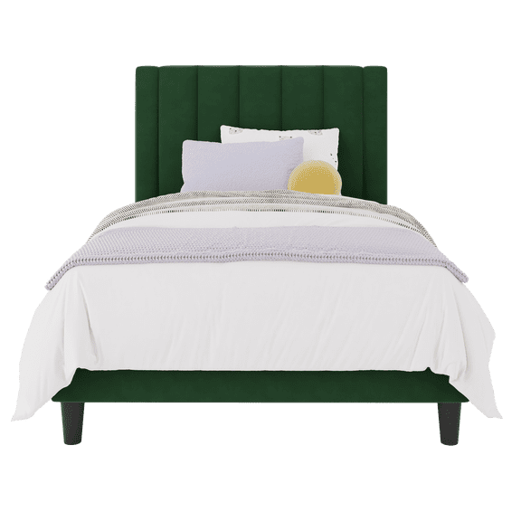 Einfach Twin Size Platform Bed Frame with Upholstered Velvet Headboard, No Box Spring Needed, Green