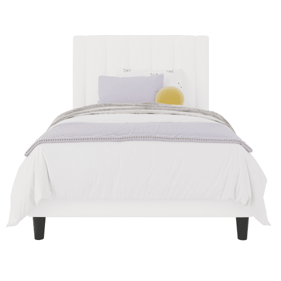 Einfach Twin Size Platform Bed Frame with Upholstered Velvet Headboard, No Box Spring Needed, White
