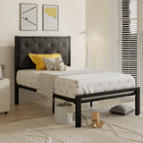 Einfach Twin Size Grey Bed frame with Button-Tufted Headboard - No Box Spring Needed - Walmart.com