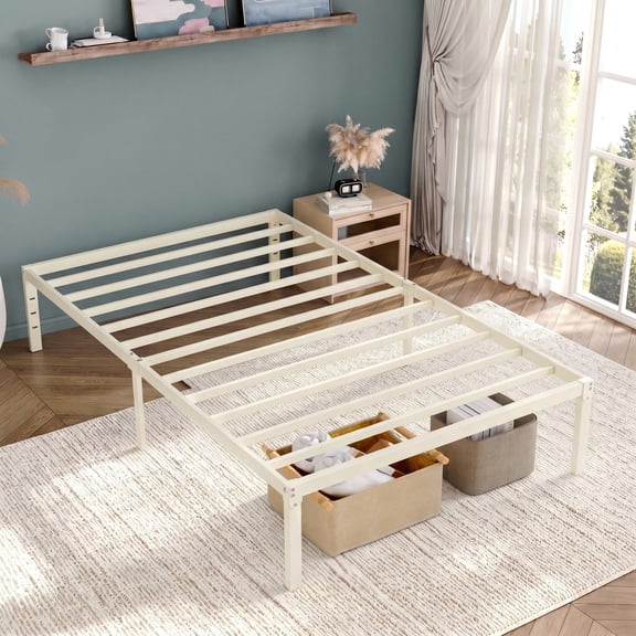 Einfach Twin XL Bed Frame, Heavy Duty Metal Platform Bed with Ample Under-bed Storage Space, No Box Spring Needed, Cream White