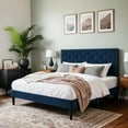 thumbnail image 1 of Einfach Upholstered Bed Frame with Adjustable Headboard, Delicate Velvet Cover, Blue, Queen Size, 1 of 6