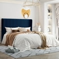 thumbnail image 1 of Einfach Upholstered Bed Frame with Wingback Headboard, Vertical Tufted, Velvet Finish, Full, Blue, 1 of 8