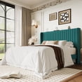 thumbnail image 1 of Einfach Full Bed Frame, Upholstered Platform Bed with Wingback Headboard, No Box Spring Required, Lake Blue, 1 of 9