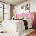 thumbnail image 1 of Einfach King Bed Frame, Upholstered Platform Bed with Wingback Headboard, No Box Spring Required, Pink, 1 of 10