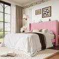 thumbnail image 1 of Einfach Queen Bed Frame, Upholstered Platform Bed with Wingback Headboard, No Box Spring Required, Pink, 1 of 10